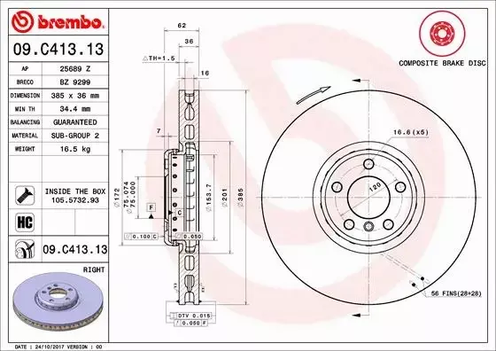 BREMBO Tarcza hamulcowa 09.C413.13 