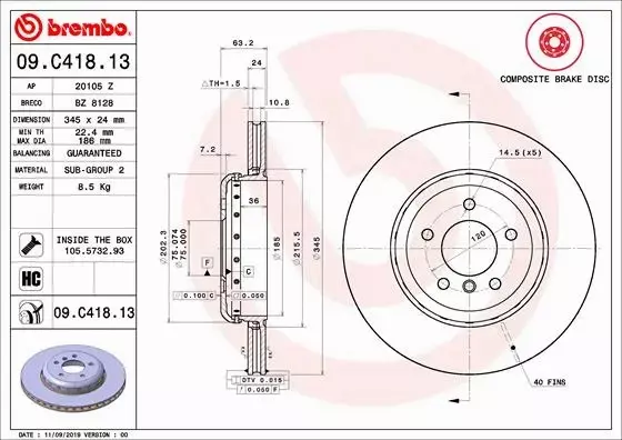 BREMBO TARCZE+KLOCKI TYŁ BMW 5 E60 E61 345MM 