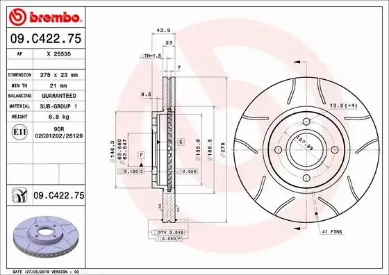 BREMBO TARCZE HAMULCOWE PRZÓD 09.C422.75 