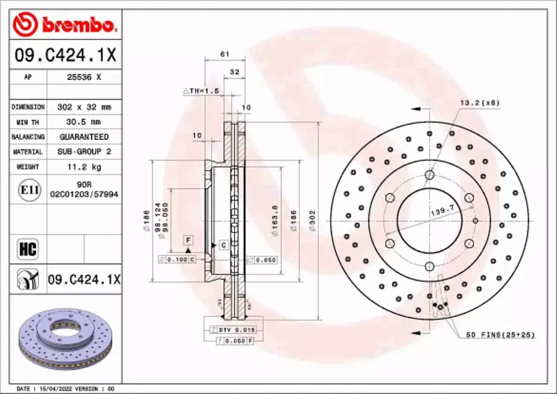 BREMBO TARCZA HAMULCOWA 09.C424.1X 