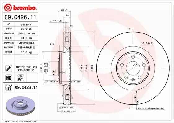 BREMBO TARCZE HAMULCOWE PRZÓD 09.C426.11 