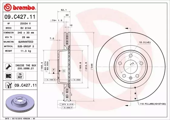 BREMBO TARCZE HAMULCOWE PRZÓD 09.C427.11 