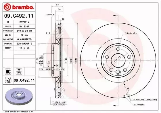 BREMBO TARCZE+KLOCKI PRZÓD JAGUAR E-PACE 349MM 