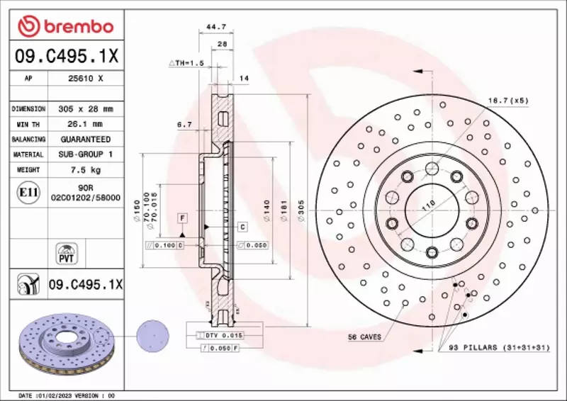 BREMBO TARCZA HAMULCOWA 09.C495.1X 