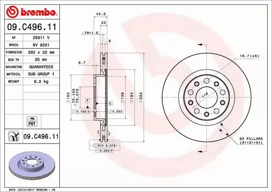 BREMBO TARCZE+KLOCKI T ALFA ROMEO GIULIA 292MM 