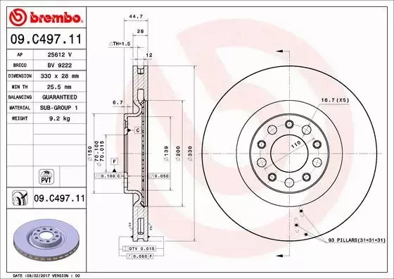 BREMBO TARCZE+KLOCKI P ALFA ROMEO GIULIA 330MM 