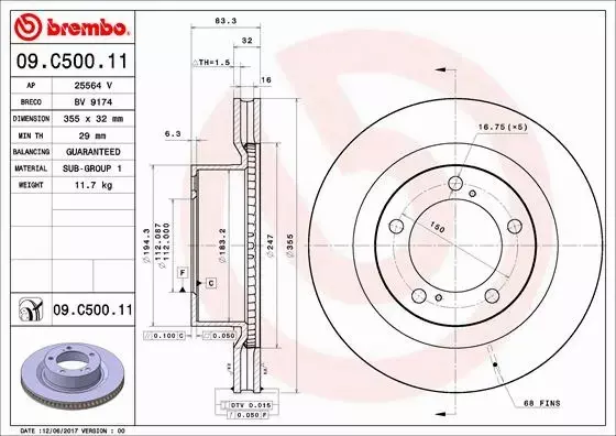 BREMBO TARCZE+KLOCKI P LAND CRUISER 200 355MM 