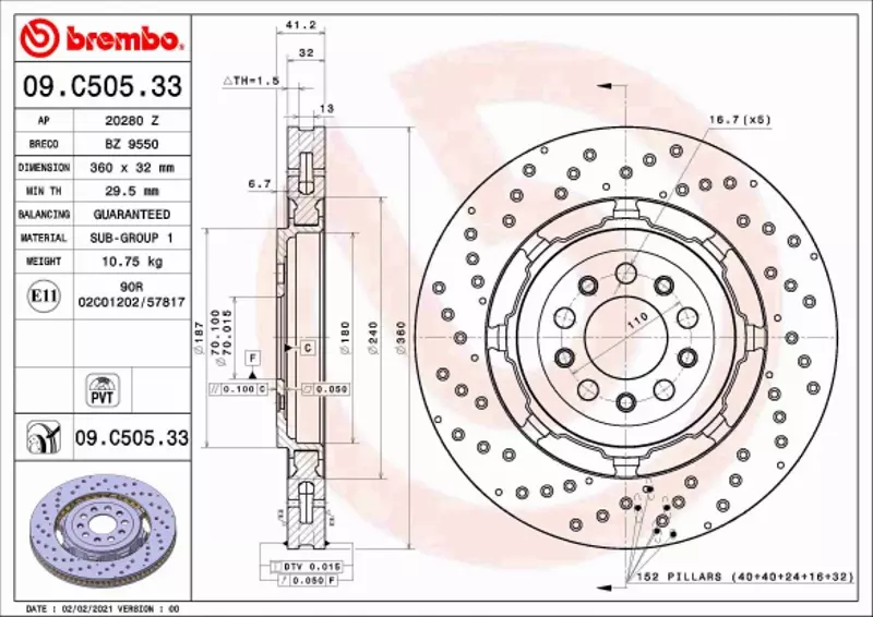 BREMBO TARCZA HAMULCOWA 09.C505.33 