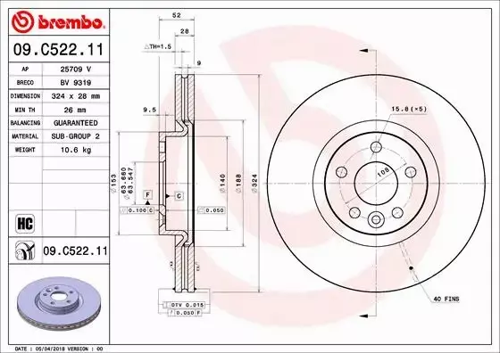 BREMBO TARCZE+KLOCKI PRZÓD VOLVO XC60 I 324MM 