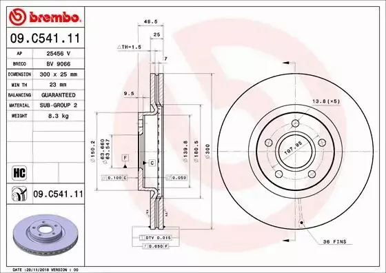 BREMBO TARCZE+KLOCKI P FORD KUGA II MK2 300MM 