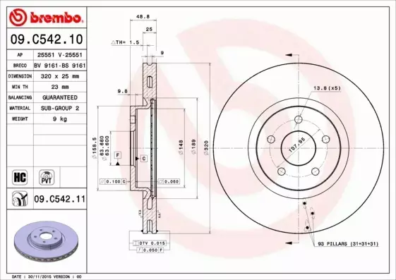 BREMBO TARCZE HAMULCOWE PRZÓD 09.C542.11 