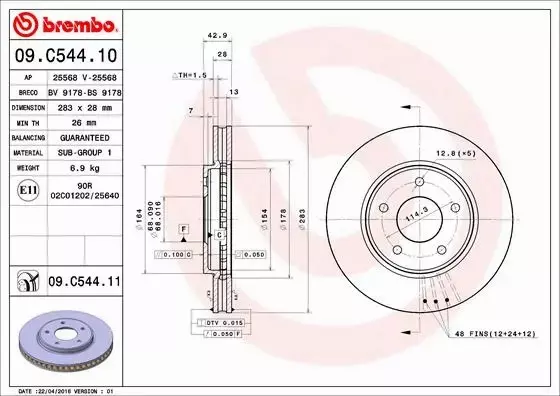 BREMBO TARCZE+KLOCKI PRZÓD NISSAN LEAF ZE1 283MM 