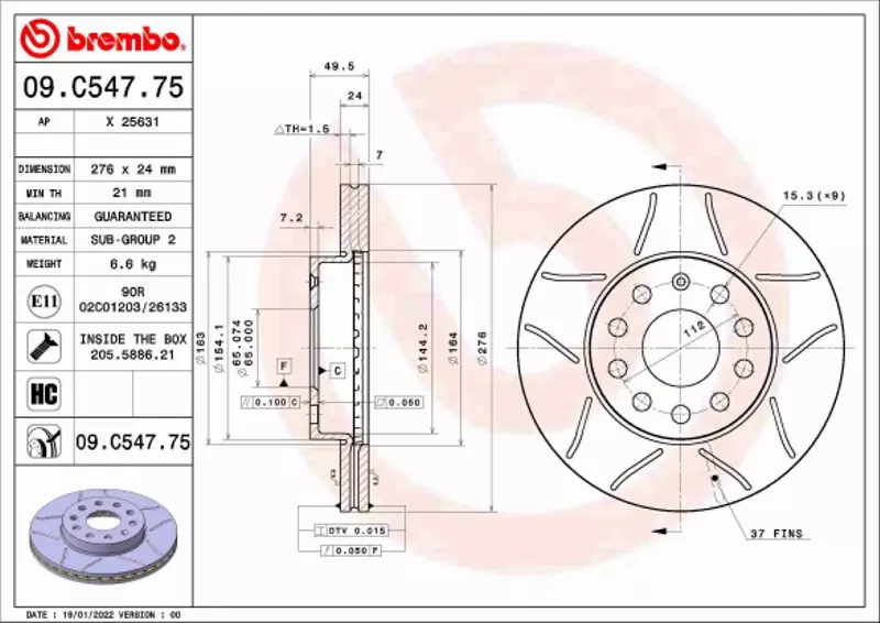 BREMBO TARCZA HAMULCOWA 09.C547.75 