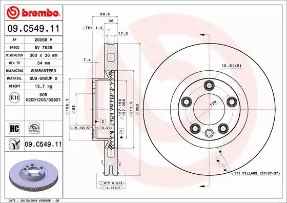 BREMBO TARCZE+KLOCKI P VW TOUAREG 7P 360MM 