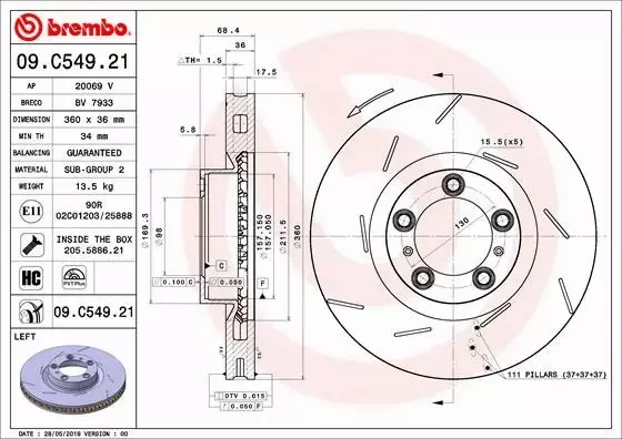 BREMBO TARCZE HAMULCOWE 09.C549.21 