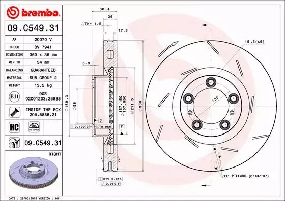 BREMBO TARCZE HAMULCOWE 09.C549.31 