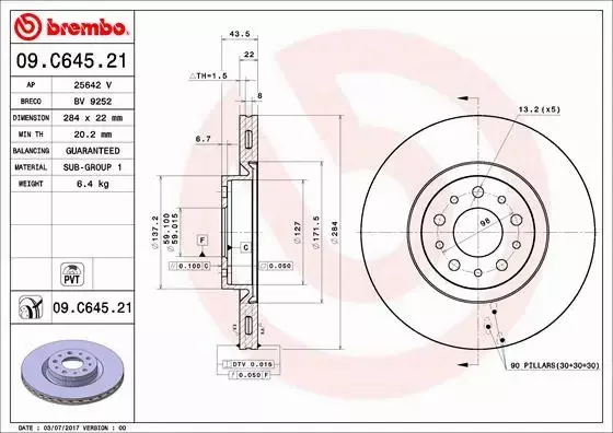 BREMBO TARCZE+KLOCKI PRZÓD FIAT TIPO 284MM 