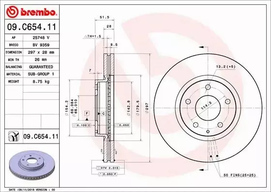 BREMBO Tarcza hamulcowa 09.C654.11 