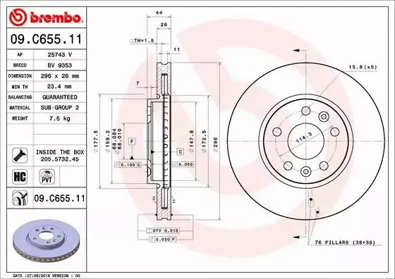 BREMBO TARCZE HAMULCOWE PRZÓD 09.C655.11 