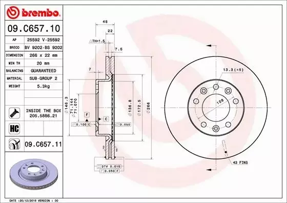  BREMBO TARCZE+KLOCKI P+T PEUGEOT 308 II 266MM 