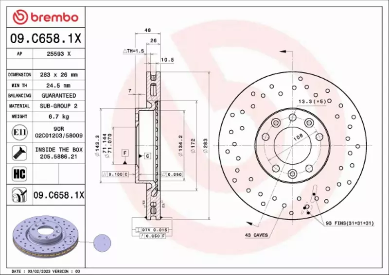 BREMBO TARCZA HAMULCOWA 09.C658.1X 