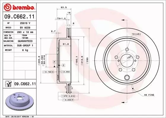 BREMBO TARCZE+KLOCKI TYŁ SUBARU BRZ 290MM 