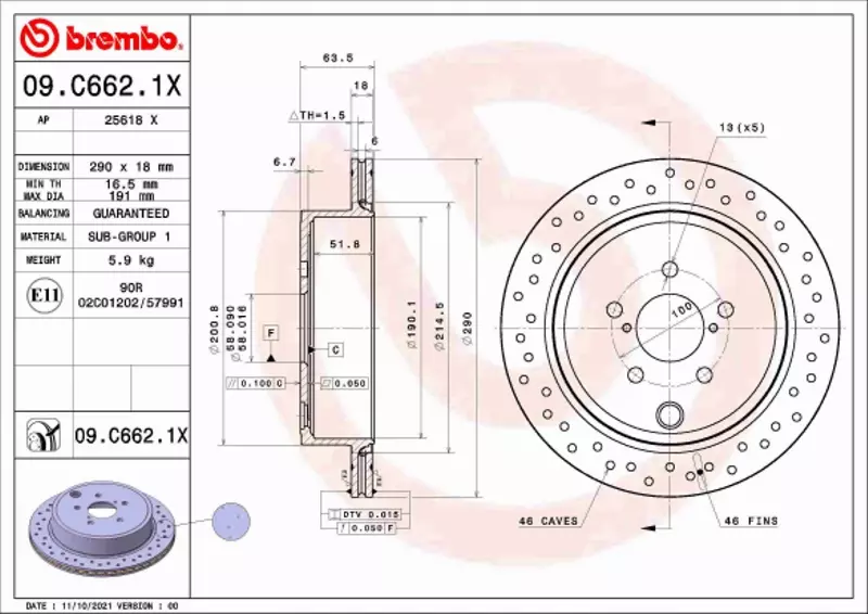 BREMBO TARCZA HAMULCOWA 09.C662.1X 