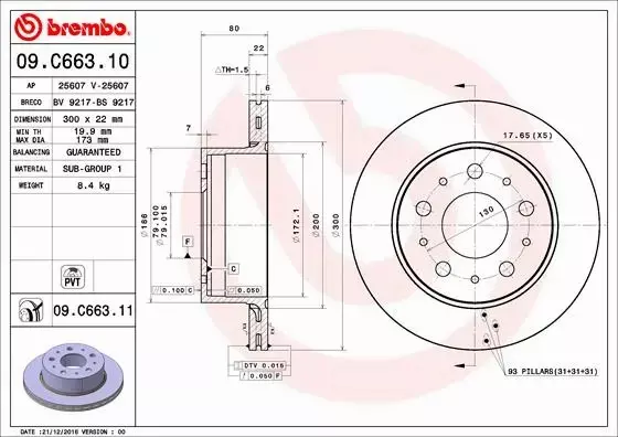 BREMBO TARCZE HAMULCOWE TYŁ 09.C663.11 