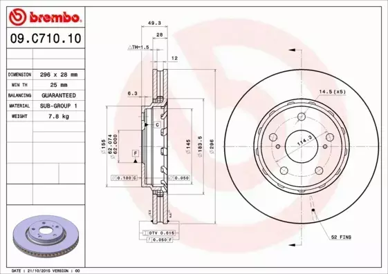 BREMBO TARCZE HAMULCOWE PRZÓD 09.C710.11 