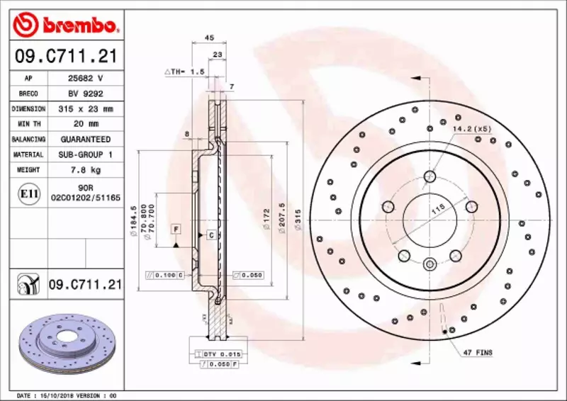 BREMBO TARCZA HAMULCOWA 09.C711.21 