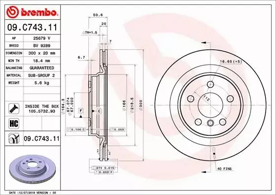 BREMBO TARCZE HAMULCOWE TYŁ 09.C743.11 