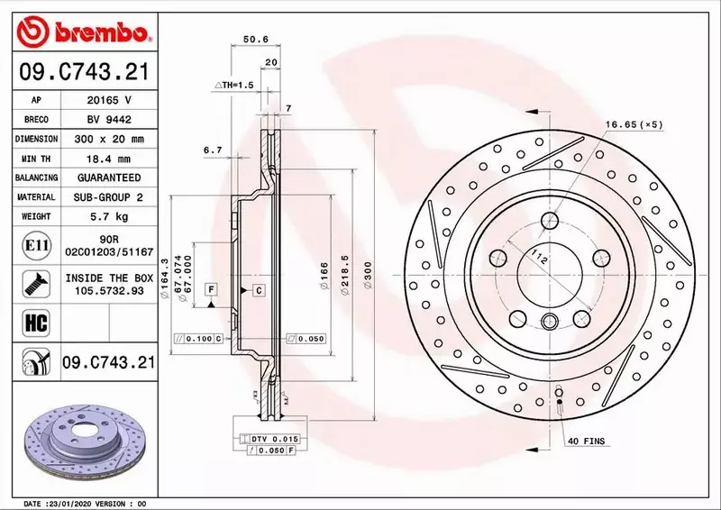 BREMBO TARCZE HAMULCOWE 09.C743.21 