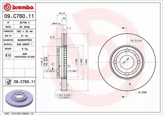 BREMBO TARCZE+KLOCKI PRZÓD FORD FIESTA VII 262MM 