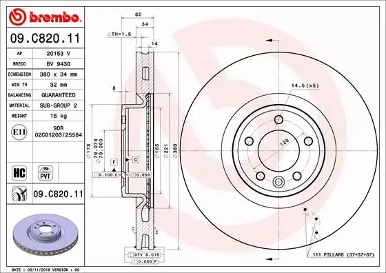 BREMBO TARCZE+KLOCKI P RANGE ROVER IV 380MM 