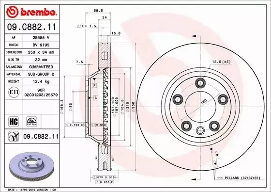 BREMBO TARCZE HAMULCOWE PRZÓD 09.C882.11 