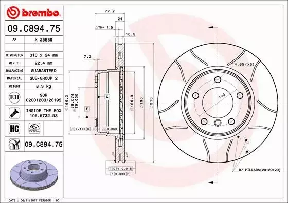 BREMBO TARCZE HAMULCOWE PRZÓD 09.C894.75 