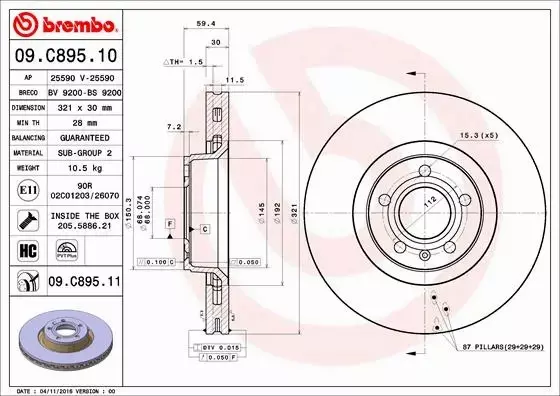 BREMBO TARCZE+KLOCKI PRZÓD AUDI A6 C6 A8 D3 321MM 