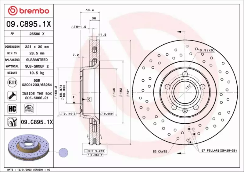 BREMBO TARCZA HAMULCOWA 09.C895.1X 