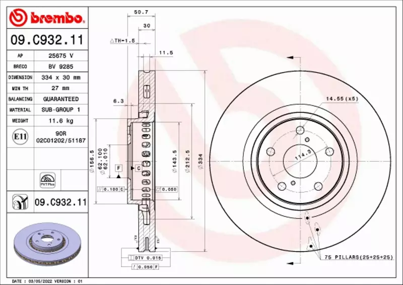 BREMBO TARCZE+KLOCKI PRZÓD LEXUS GS III RC 334MM 