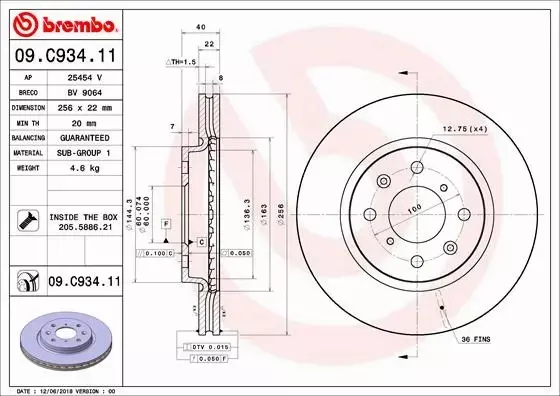 BREMBO TARCZE HAMULCOWE PRZÓD 09.C934.11 