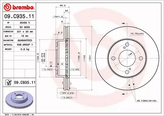 BREMBO Tarcza hamulcowa 09.C935.11 