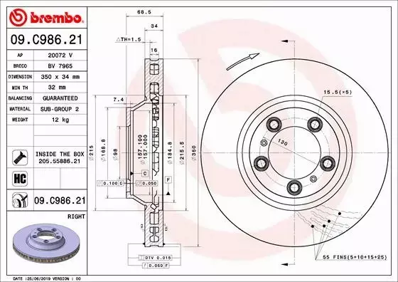 BREMBO Tarcza hamulcowa 09.C986.21 