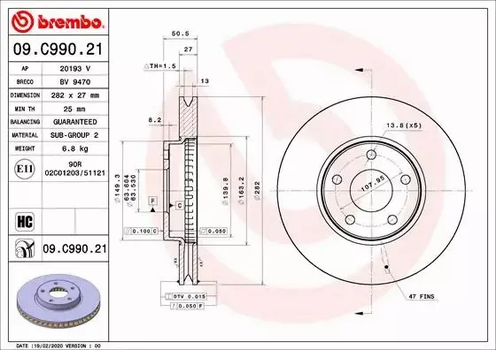 BREMBO TARCZE+KLOCKI PRZÓD FORD FOCUS IV 282MM 