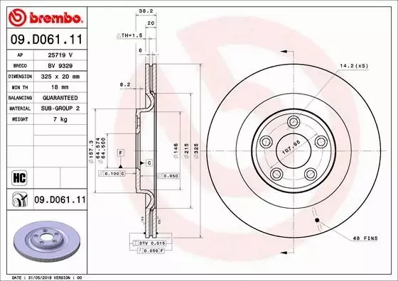 BREMBO TARCZE+KLOCKI TYŁ JAGUAR F-TYPE X152 325MM 