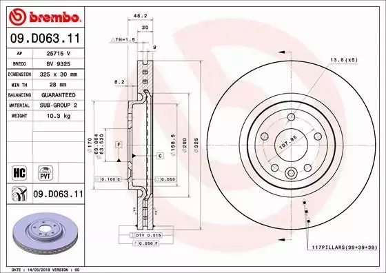 BREMBO TARCZE+KLOCKI PRZÓD JAGUAR XE X760 325MM 