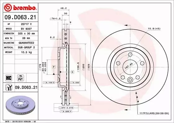 BREMBO TARCZE+KLOCKI P JAGUAR F-PACE X761 325MM 