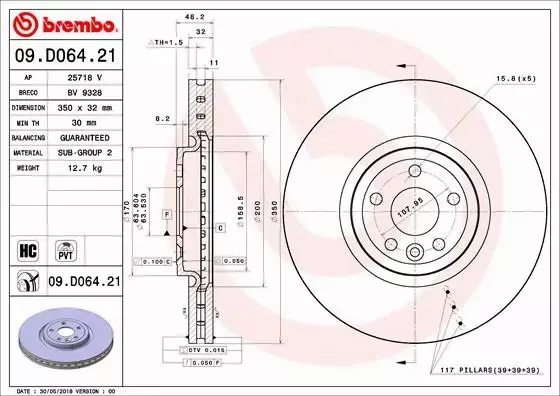 BREMBO TARCZE+KLOCKI P JAGUAR F-PACE X761 350MM 