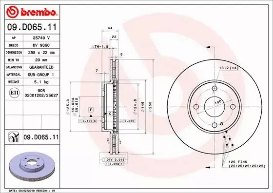 BREMBO TARCZE+KLOCKI PRZÓD MAZDA MX-5 ND 258MM 