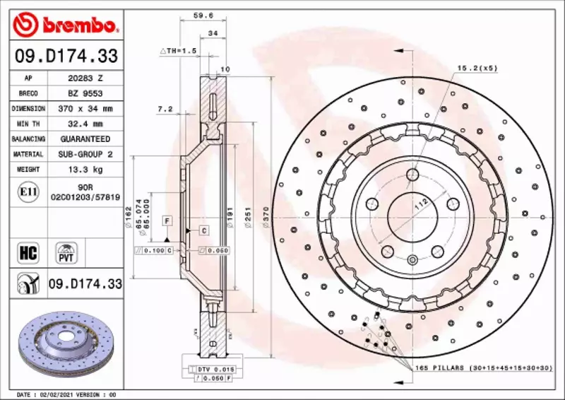 BREMBO TARCZA HAMULCOWA 09.D174.33 