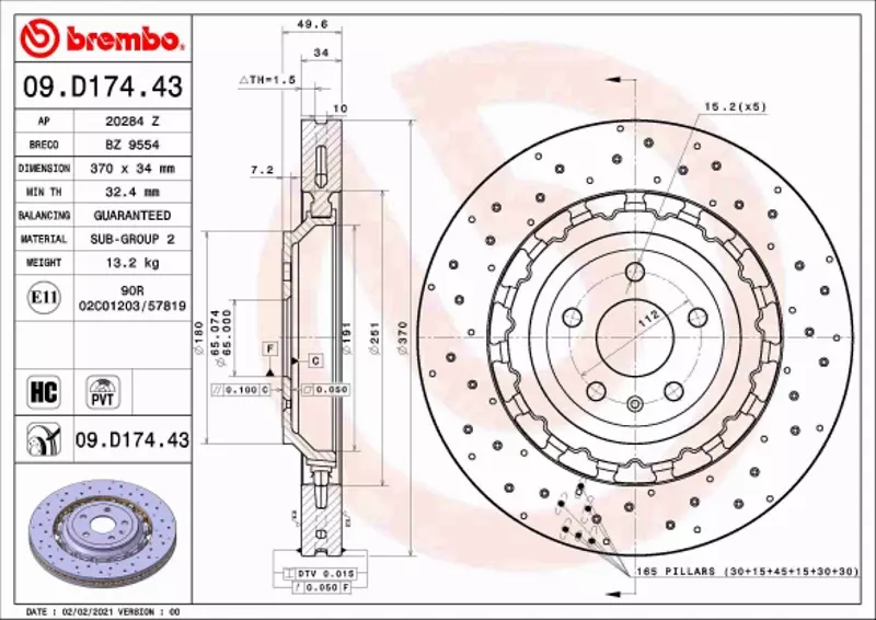 BREMBO TARCZA HAMULCOWA 09.D174.43 